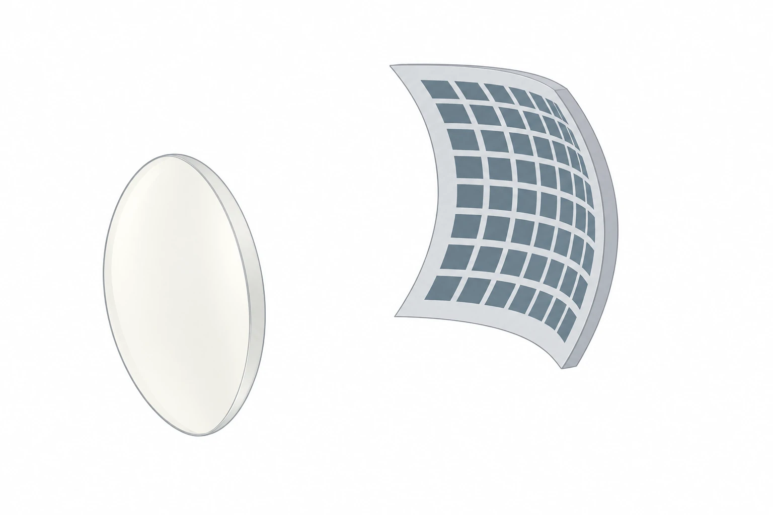 Conceptual lens and curved image sensor aligned as an imaging system, with no simulated or invented ray paths.