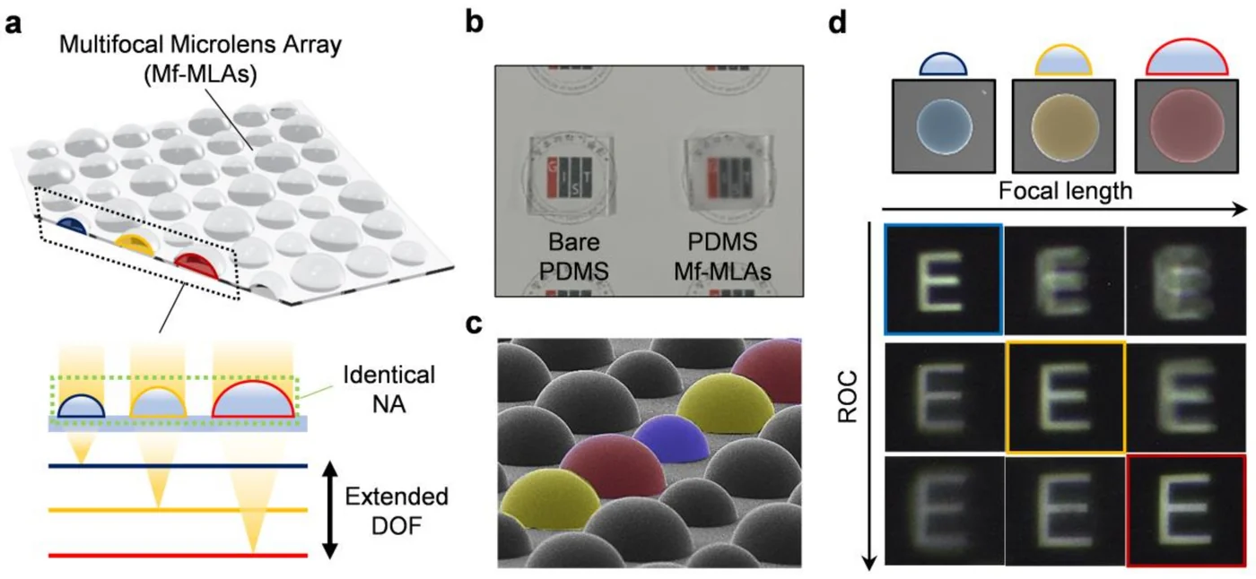 High-identical numerical aperture, multifocal microlens array